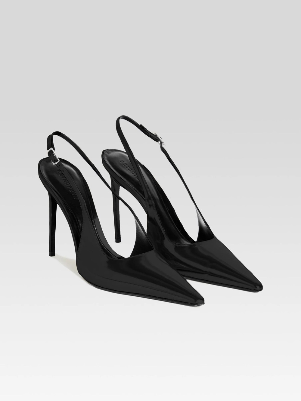Retrofete Black Patent Slingback Pointed-Toe Stiletto Heels